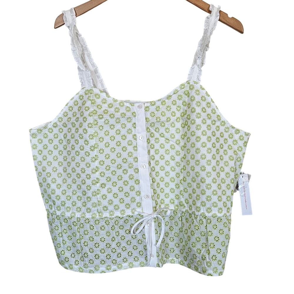 Modcloth Darling for the Prairie Peplum Tank Top White Green Floral Plus Size 1x